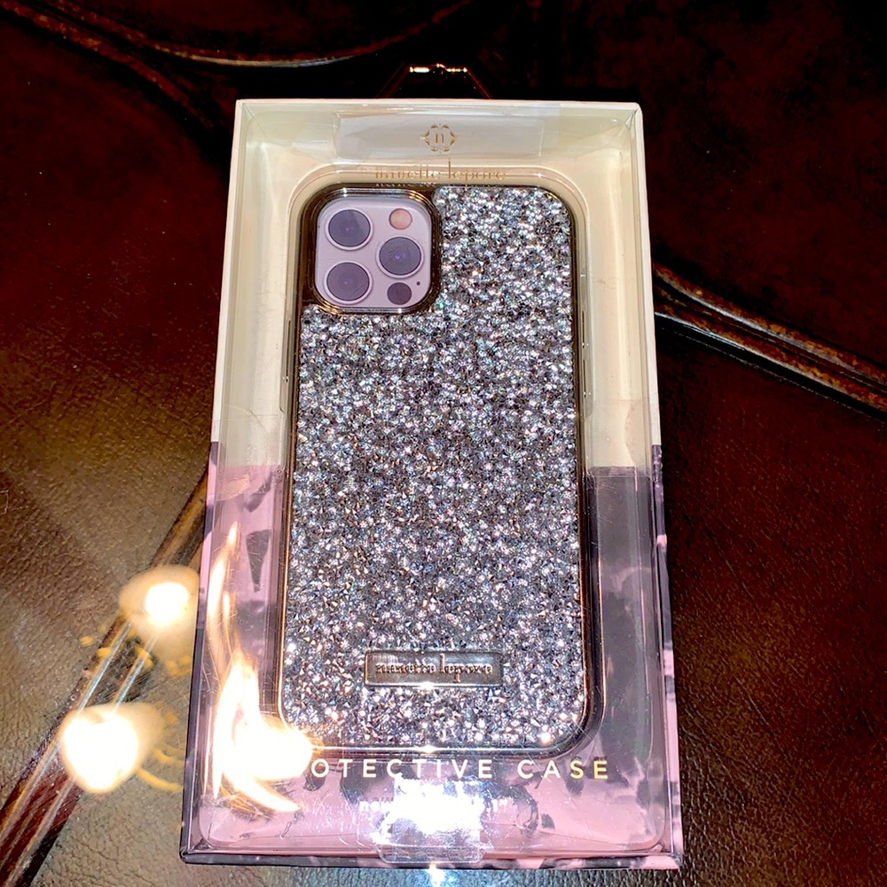 Silver phone case with rhinestones